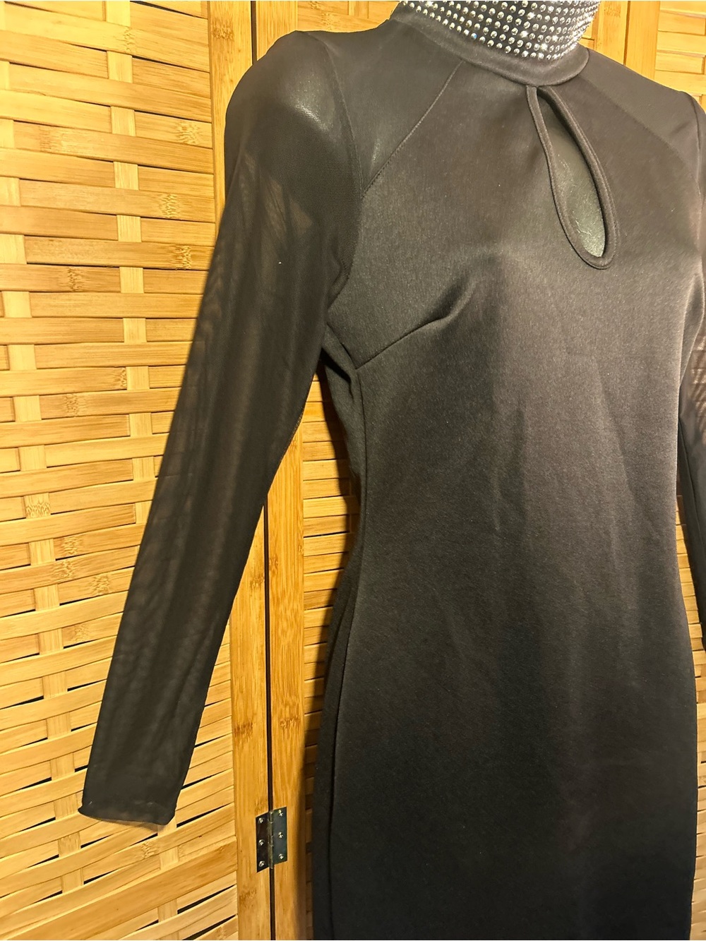 🐾2/$8- Black Studded Mock Neck Keyhole Bodycon Dress - Picture 3 of 15